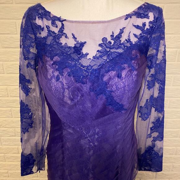 NWT VM Collection by Mori Lee Floral Lace Overlay 3/4 Sleeve Formal Gown, 10 - Picture 4 of 11